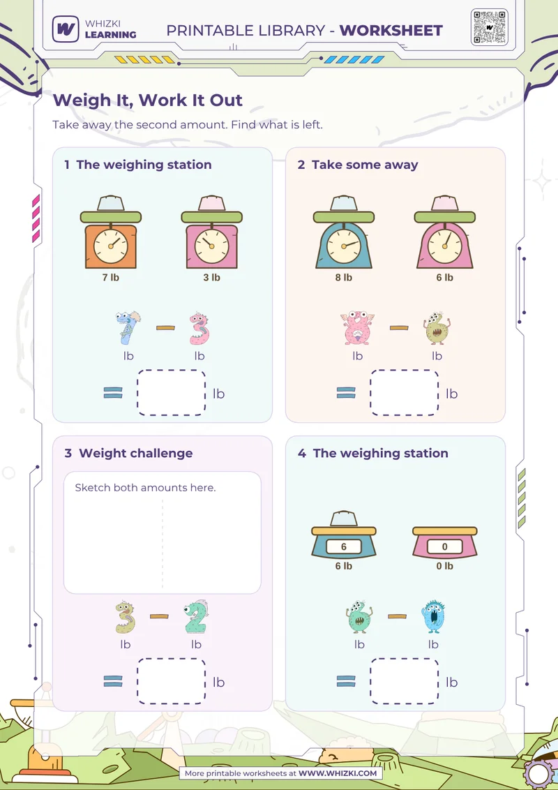 Pound Subtraction and Comparison Worksheet