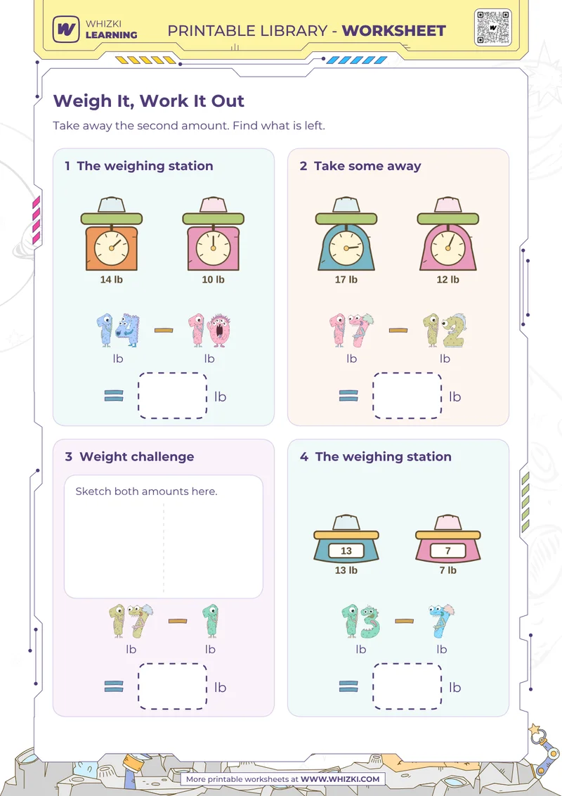 Pound Subtraction Measurement Worksheet