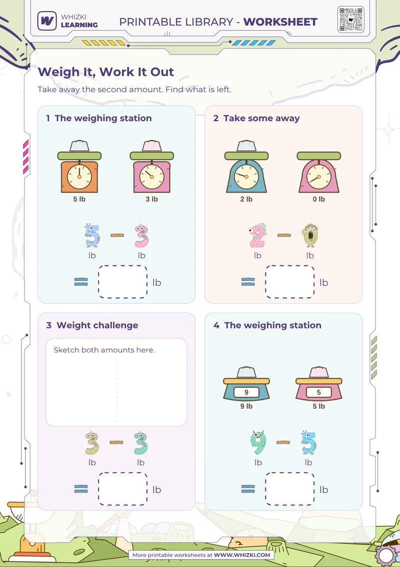Pounds Measurement Subtraction Worksheet