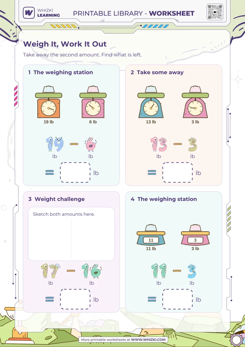 Pounds Measurement Subtraction Worksheet