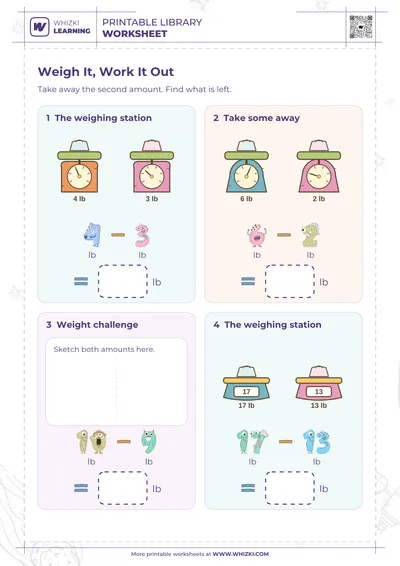 Pounds Subtraction Measurement Worksheet