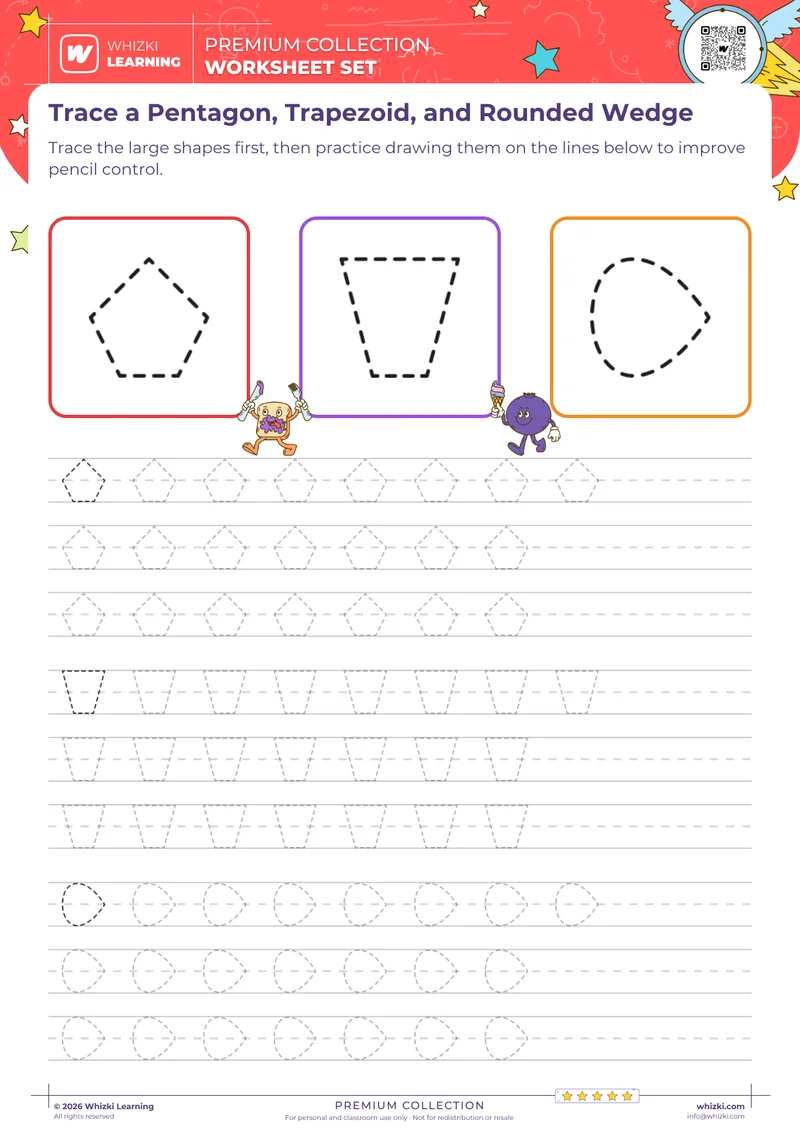 Trace a Pentagon, Trapezoid, and Rounded Wedge