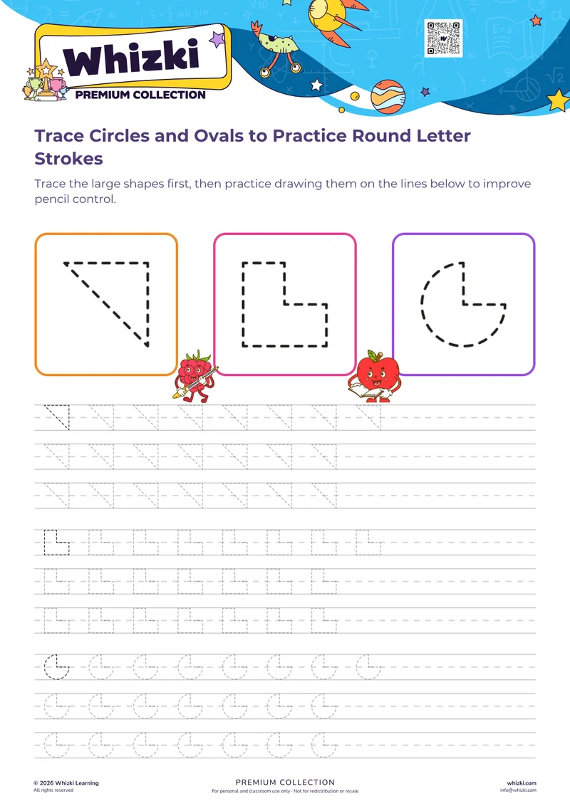 Trace Circles and Ovals to Practice Round Letter Strokes
