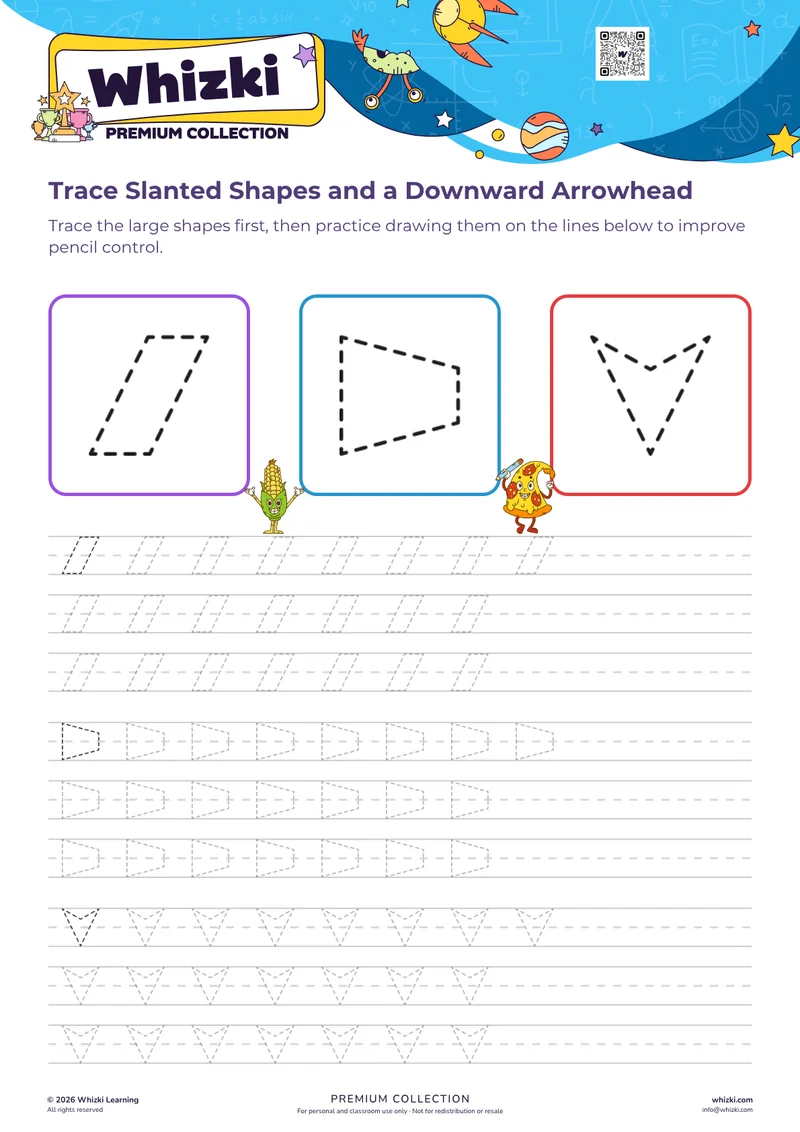 Trace Slanted Shapes and a Downward Arrowhead