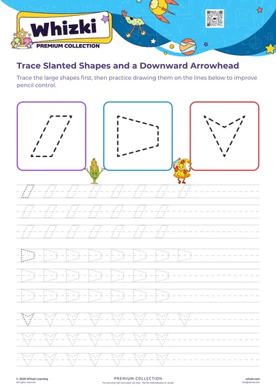Trace Slanted Shapes and a Downward Arrowhead