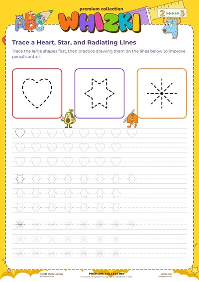 Trace a Heart, Star, and Radiating Lines