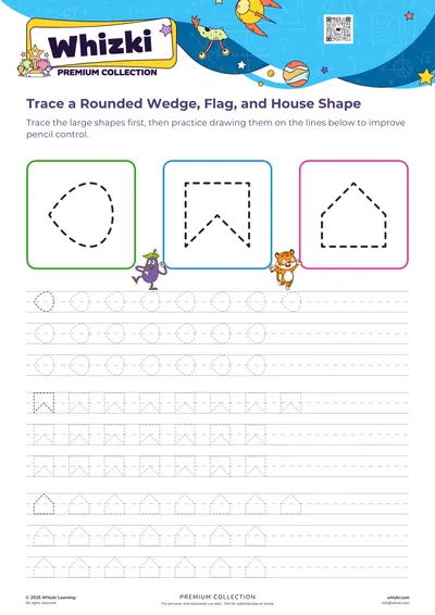 Trace a Rounded Wedge, Flag, and House Shape