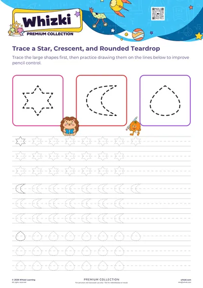 Trace a Star, Crescent, and Rounded Teardrop