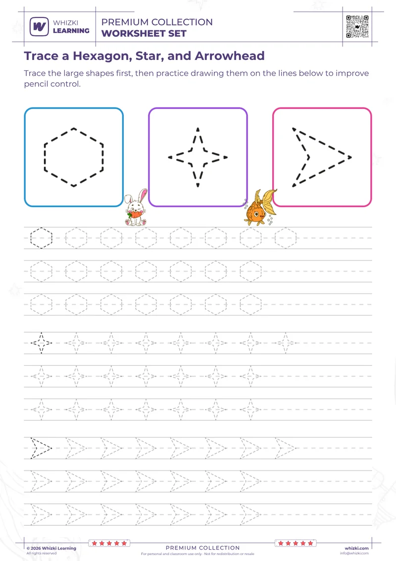 Trace a Hexagon, Star, and Arrowhead