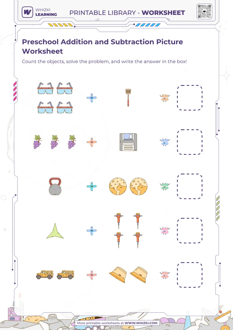 Preschool Addition and Subtraction Picture Worksheet