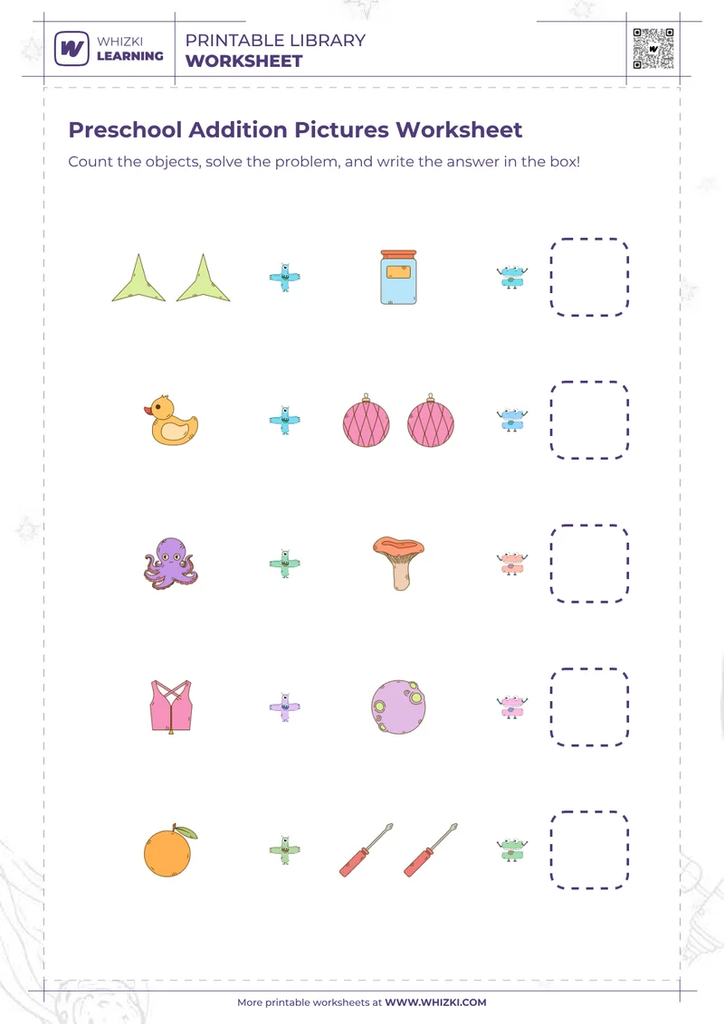 Preschool Addition Pictures Worksheet