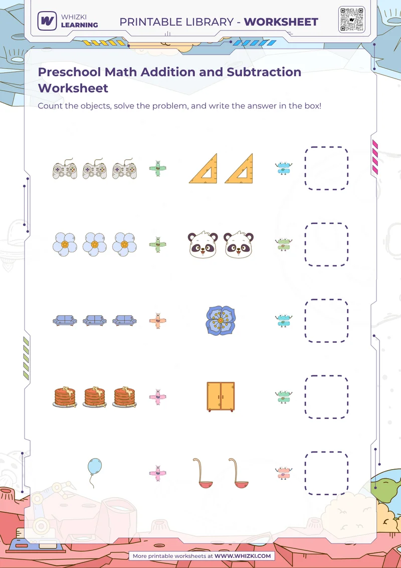 Preschool Math Addition and Subtraction Worksheet