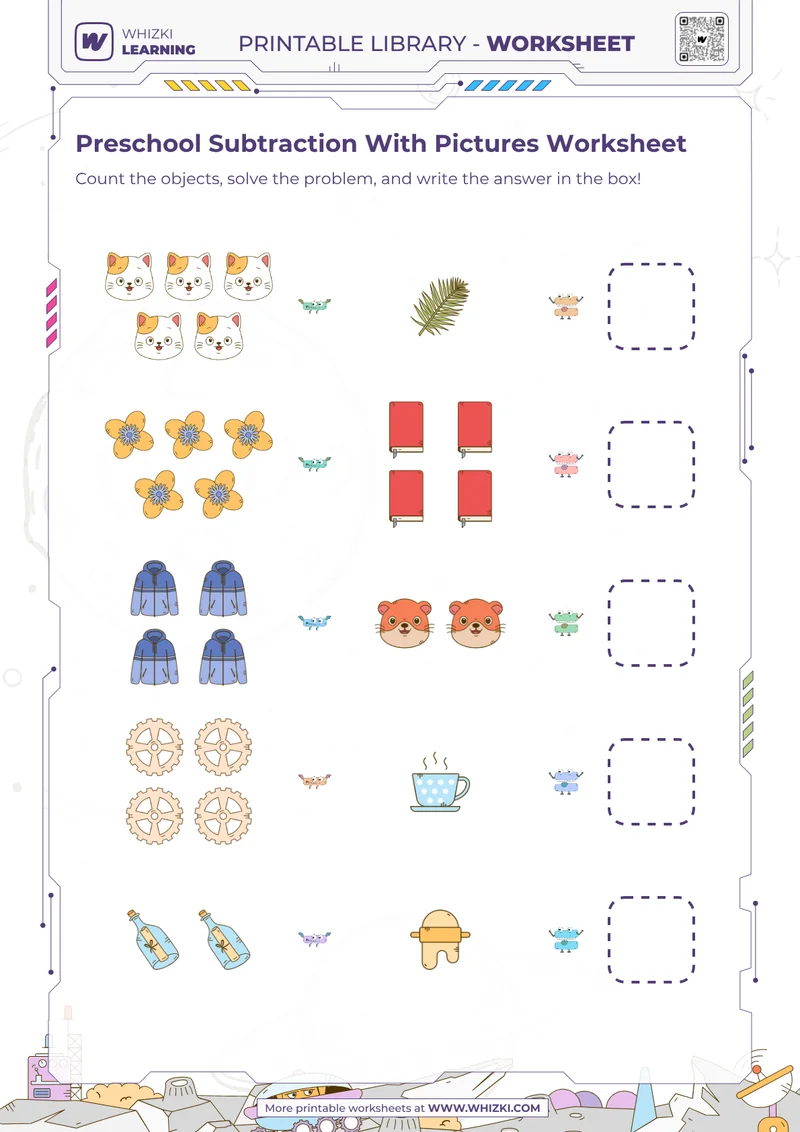 Preschool Subtraction With Pictures Worksheet