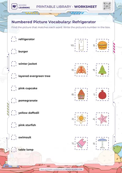 Numbered Picture Vocabulary: Refrigerator