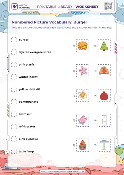 Numbered Picture Vocabulary: Burger