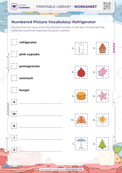 Numbered Picture Vocabulary: Refrigerator