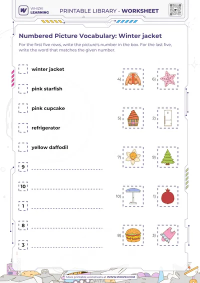 Numbered Picture Vocabulary: Winter jacket