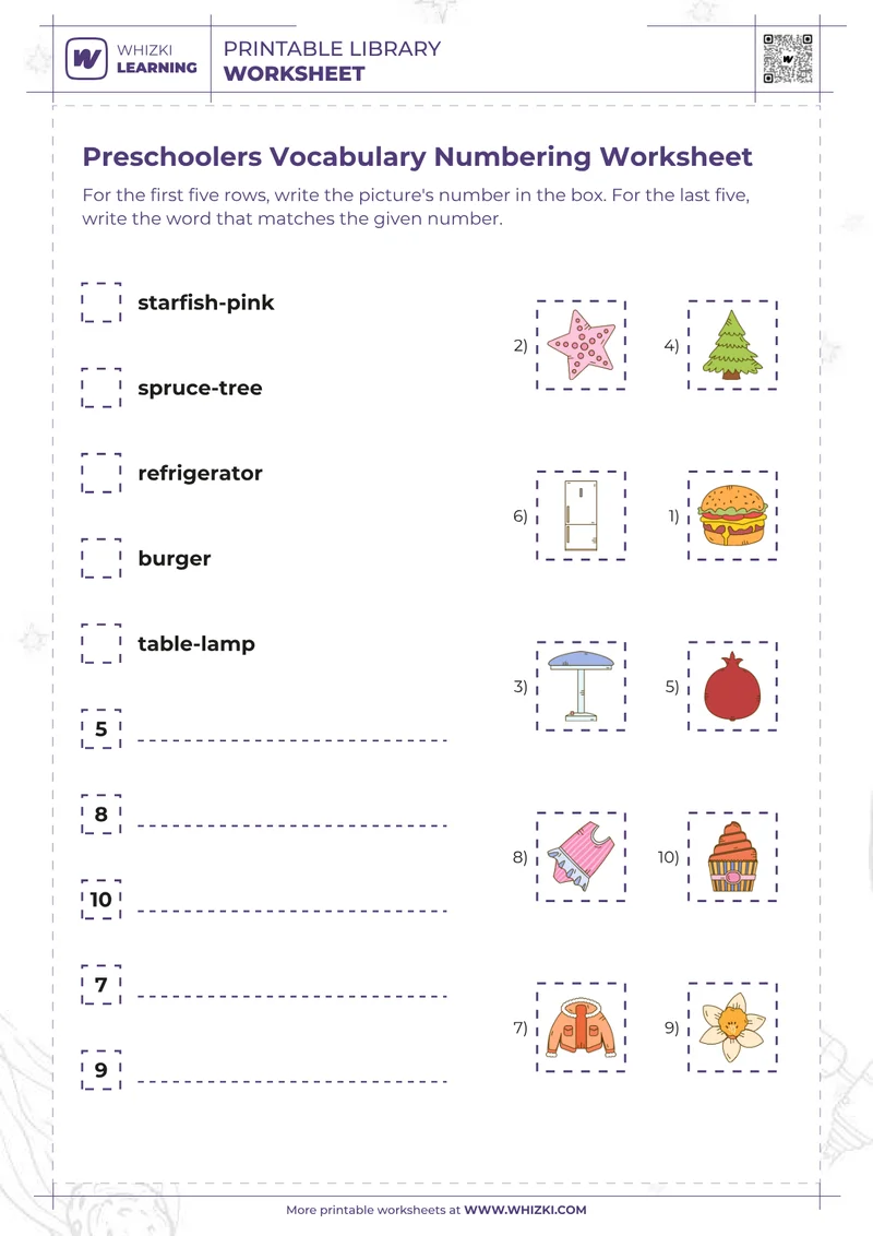 Preschoolers Vocabulary Numbering Worksheet