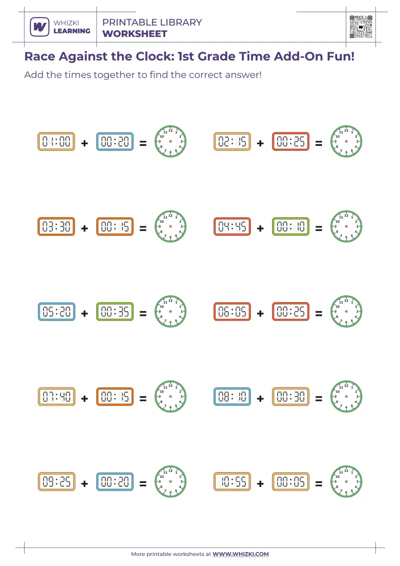 Race Against the Clock: 1st Grade Time Add-On Fun!