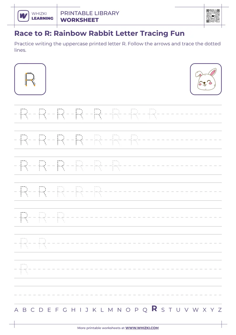 Race to R: Rainbow Rabbit Letter Tracing Fun