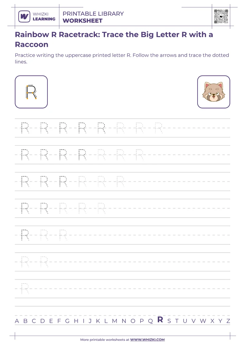Rainbow R Racetrack: Trace the Big Letter R with a Raccoon