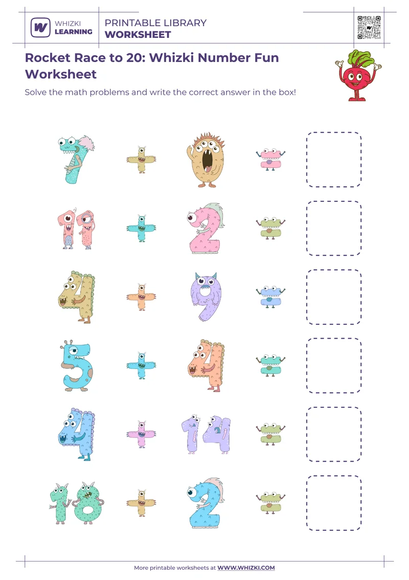 Rocket Race to 20: Whizki Number Fun Worksheet