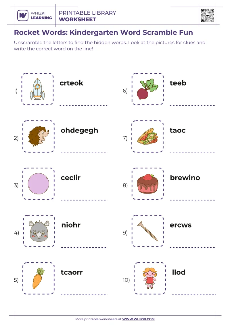 Rocket Words: Kindergarten Word Scramble Fun