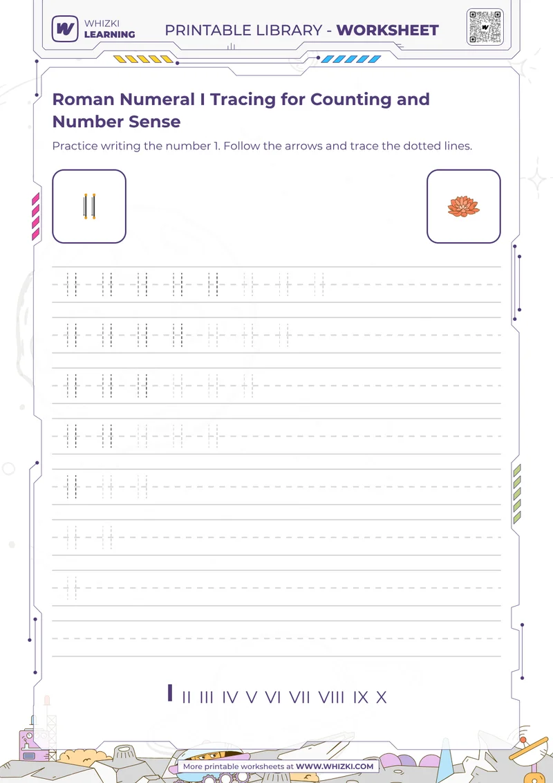 Roman Numeral I Tracing for Counting and Number Sense