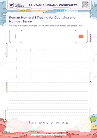 Roman Numeral I Tracing for Counting and Number Sense