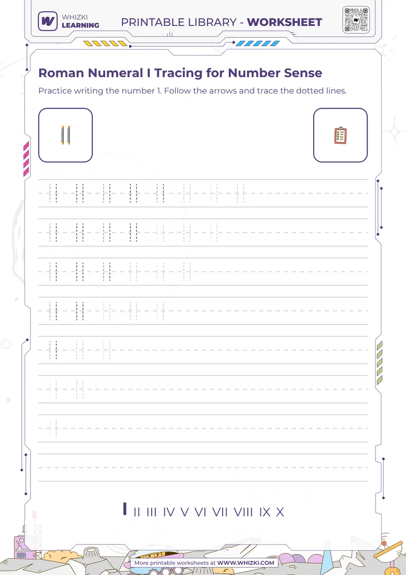 Roman Numeral I Tracing for Number Sense