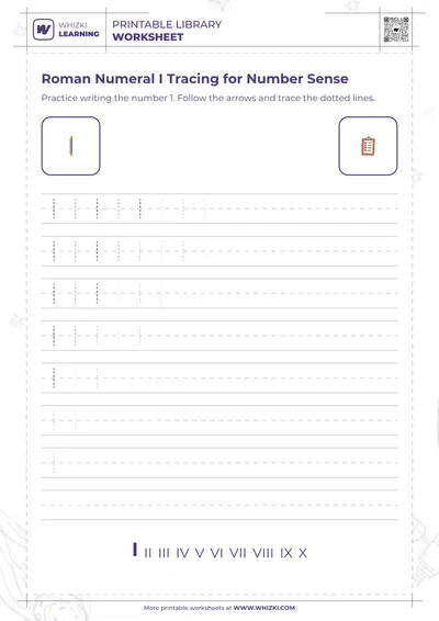 Roman Numeral I Tracing for Number Sense