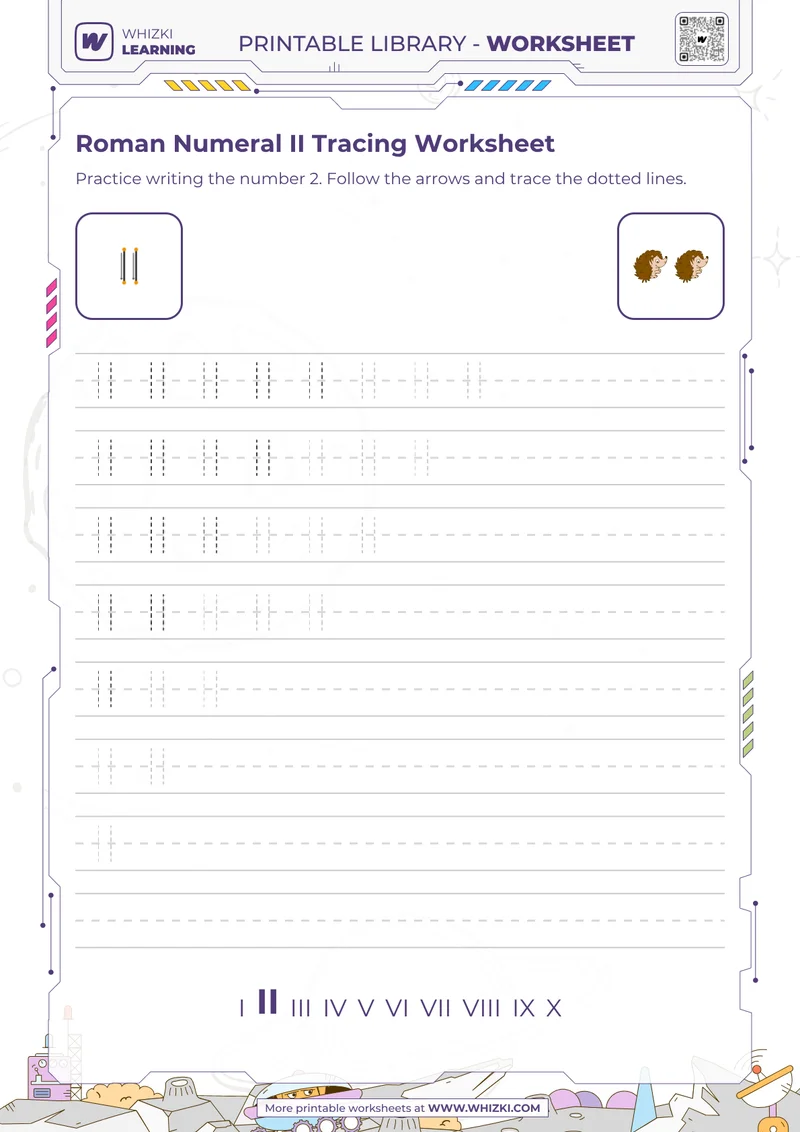 Roman Numeral II Tracing Worksheet