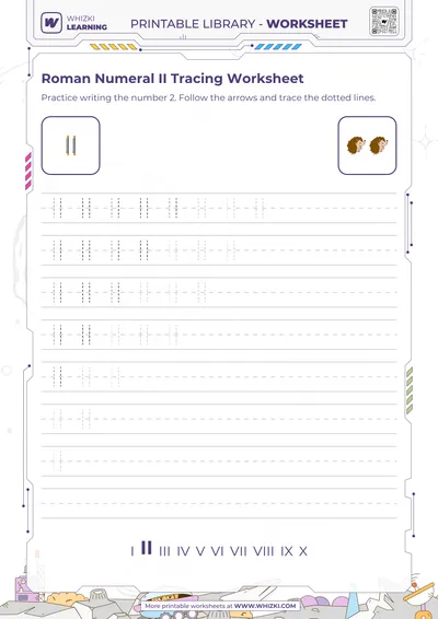 Roman Numeral II Tracing Worksheet