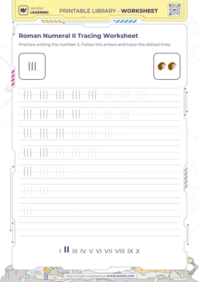 Roman Numeral II Tracing Worksheet