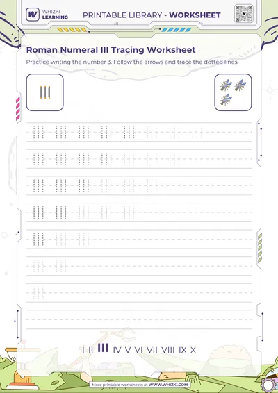 Roman Numeral III Tracing Worksheet