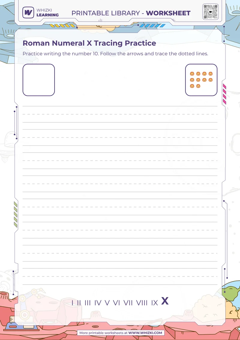 Roman Numeral X Tracing Practice