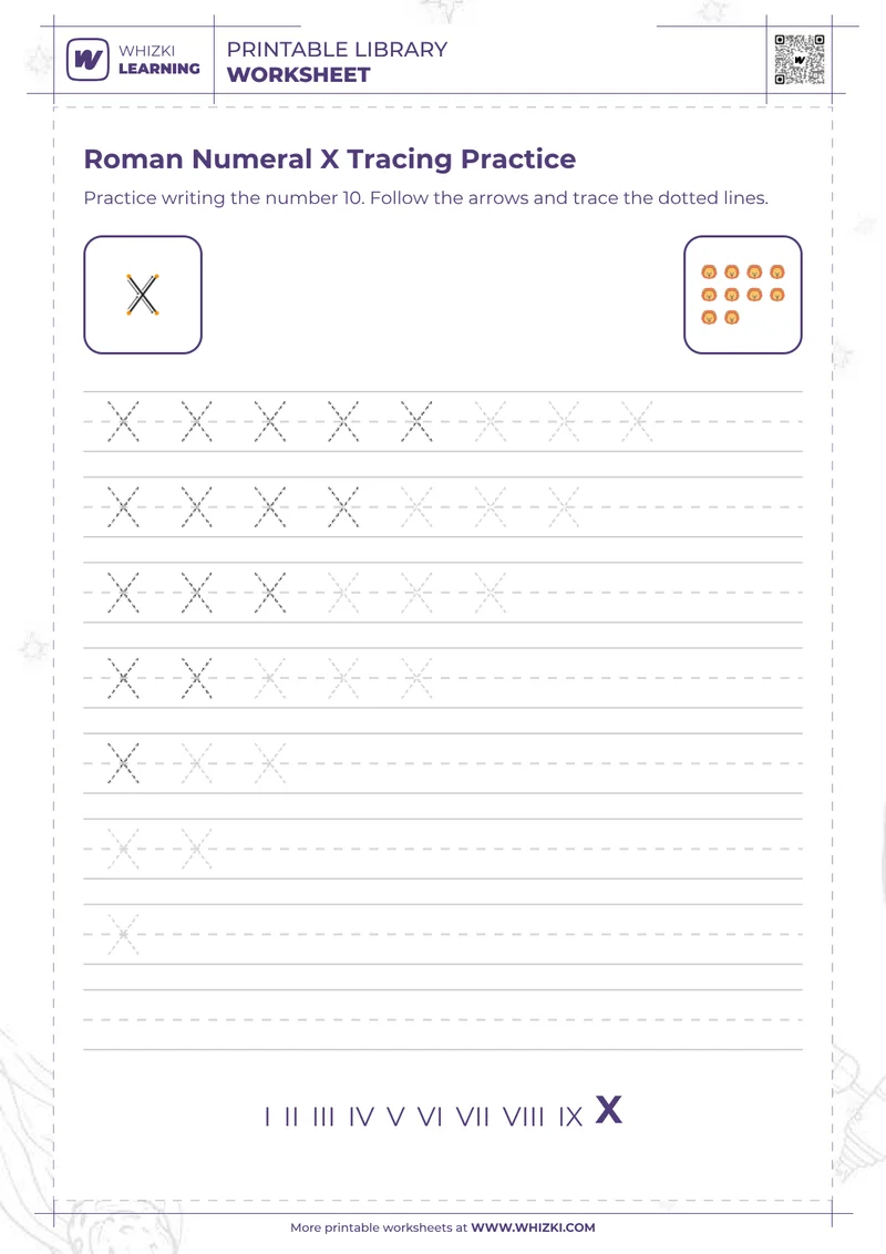 Roman Numeral X Tracing Practice