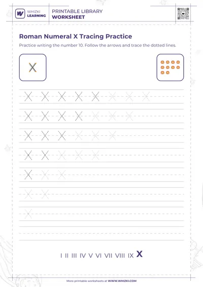 Roman Numeral X Tracing Practice