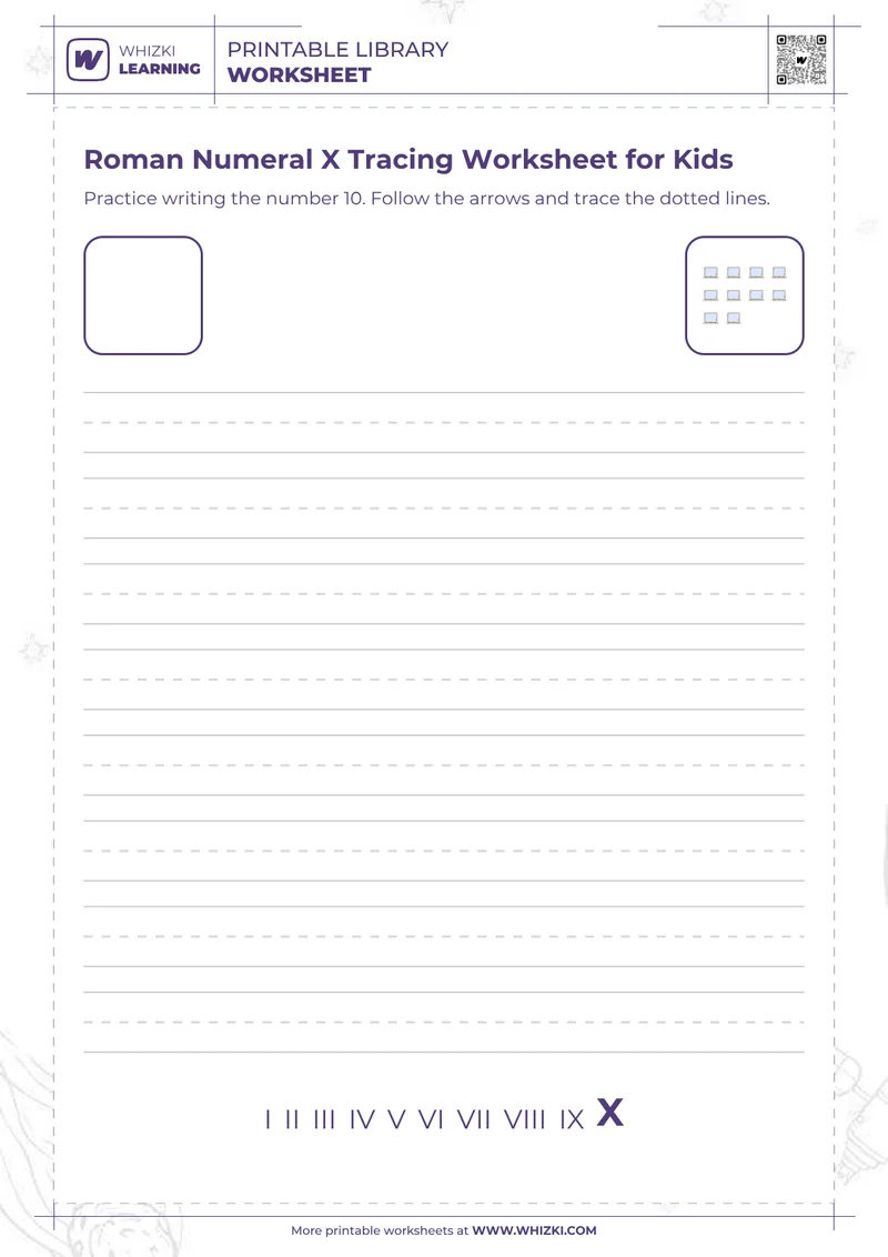 Roman Numeral X Tracing Worksheet for Kids