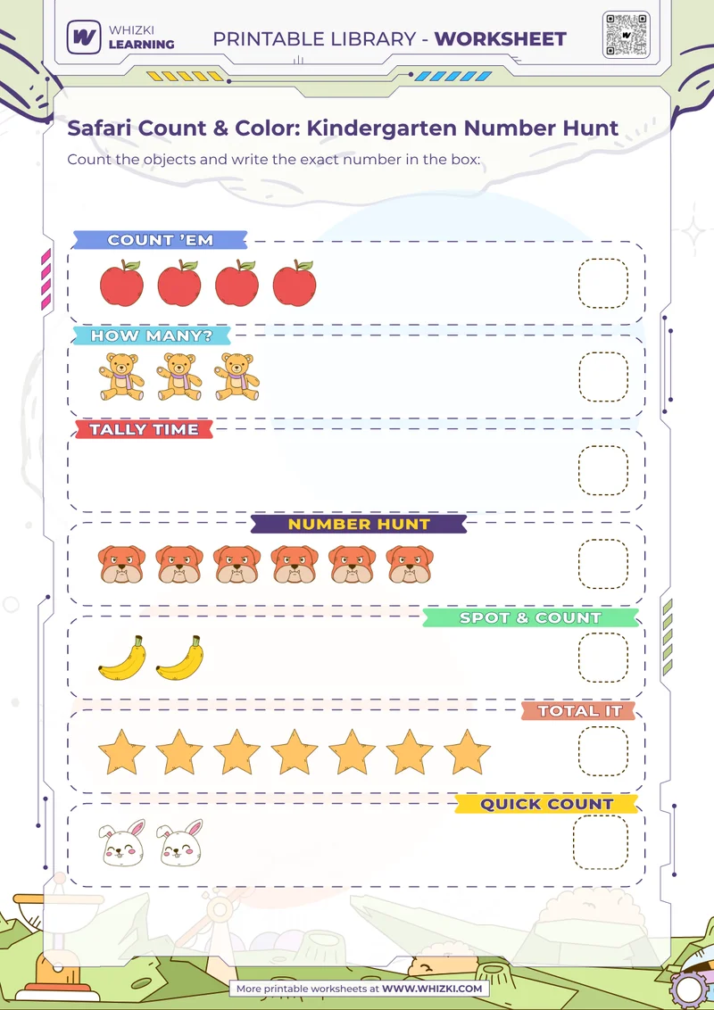 Safari Count & Color: Kindergarten Number Hunt