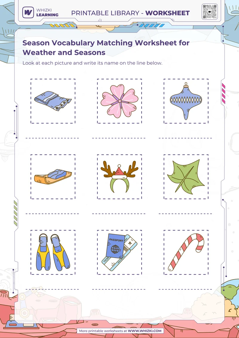 Season Vocabulary Matching Worksheet for Weather and Seasons