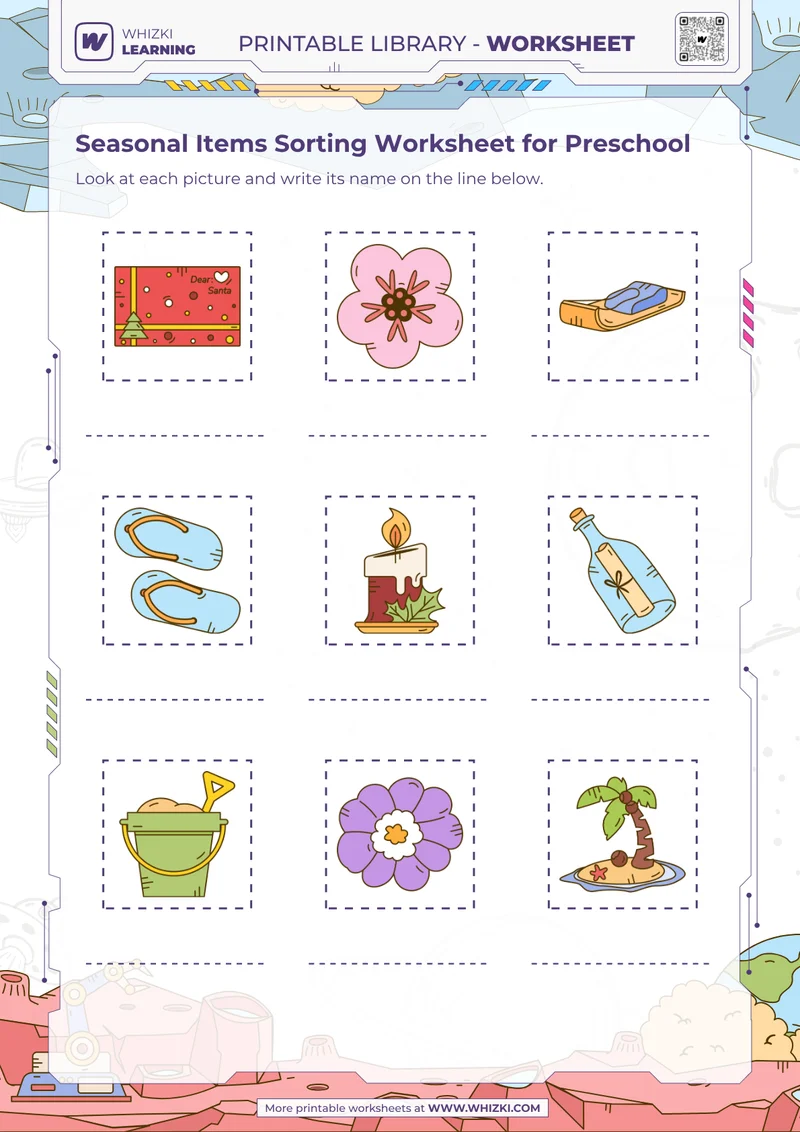 Seasonal Items Sorting Worksheet for Preschool