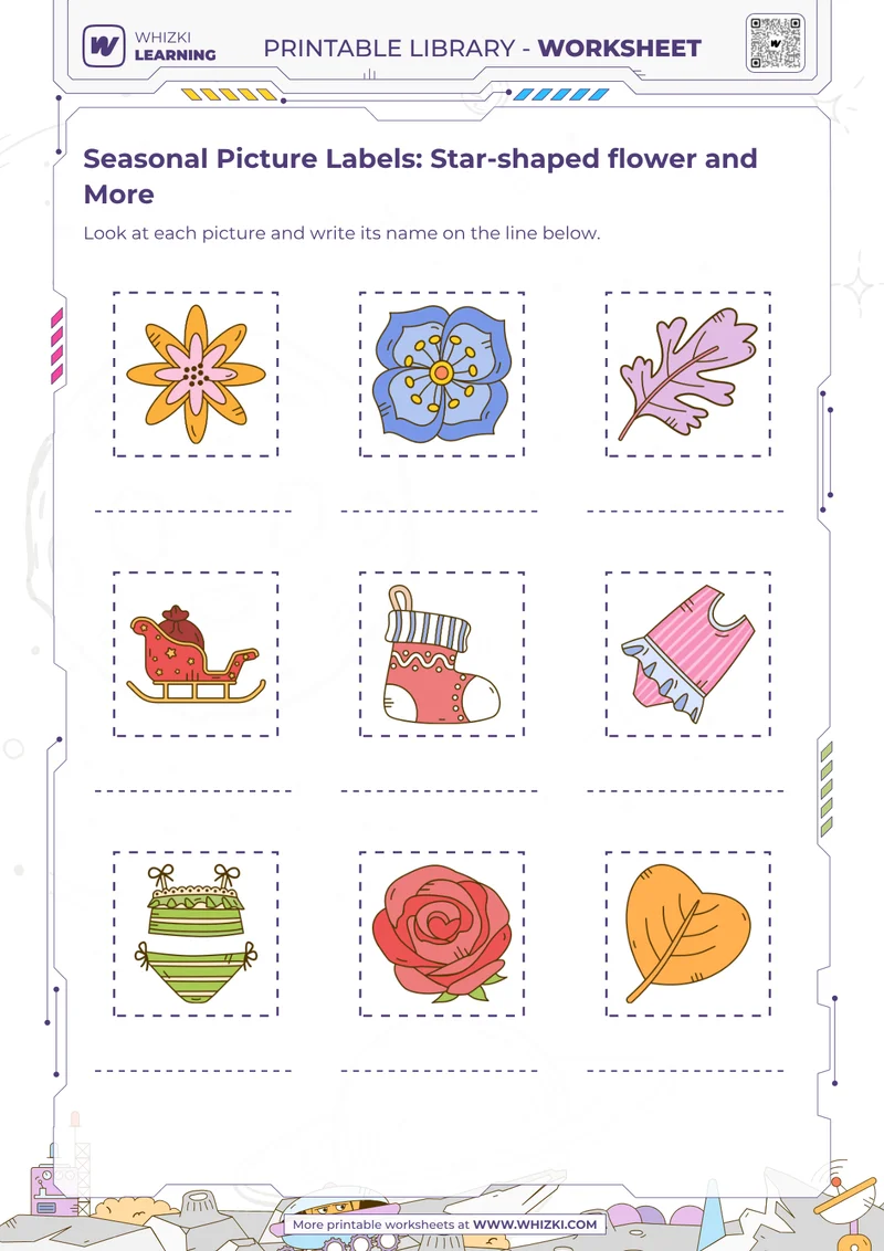 Seasonal Picture Labels: Star-shaped flower and More
