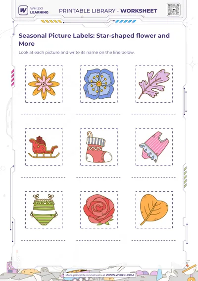 Seasonal Picture Labels: Star-shaped flower and More