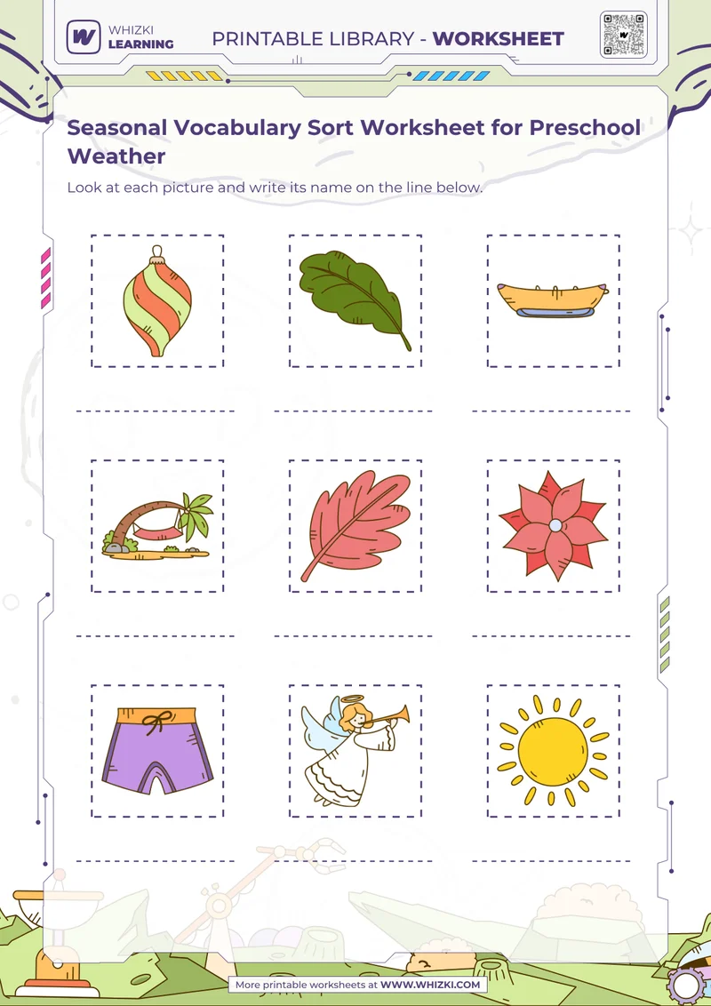 Seasonal Vocabulary Sort Worksheet for Preschool Weather