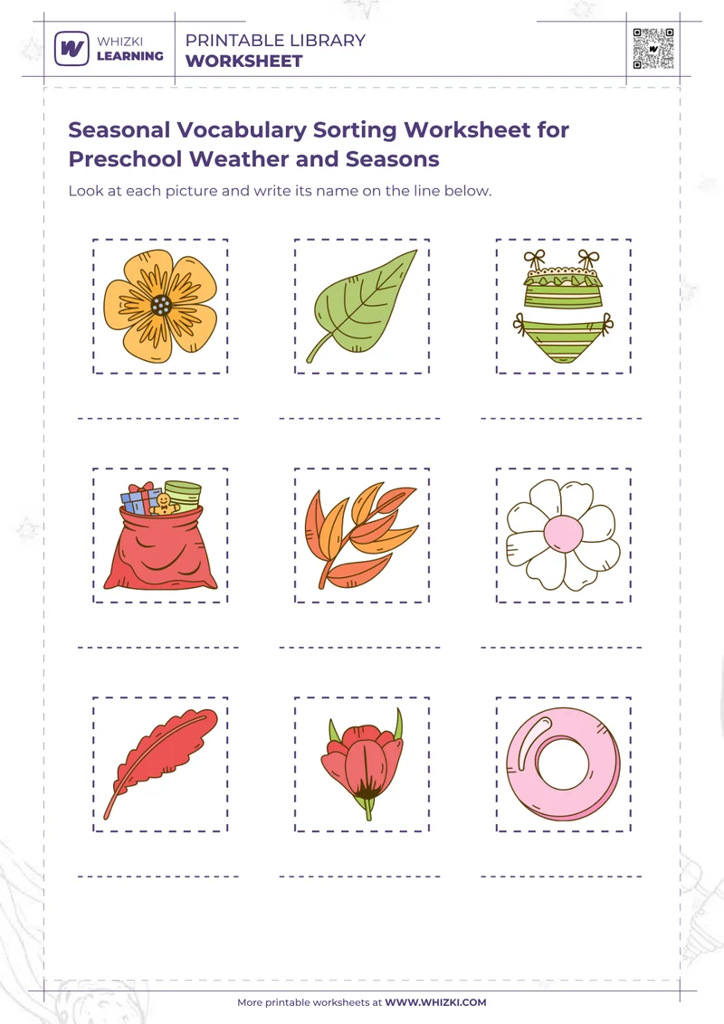 Seasonal Vocabulary Sorting Worksheet for Preschool Weather and Seasons