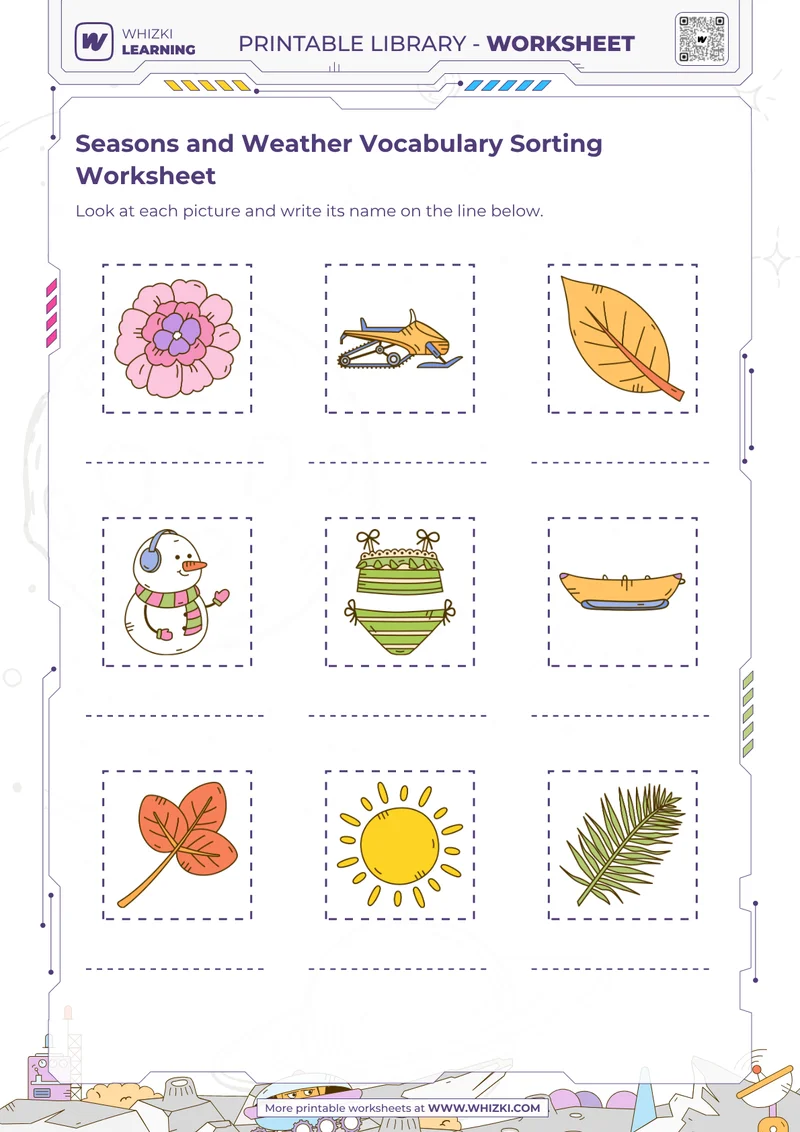 Seasons and Weather Vocabulary Sorting Worksheet