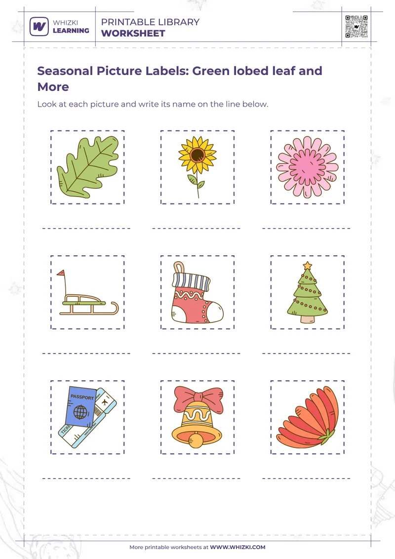 Seasonal Picture Labels: Green lobed leaf and More