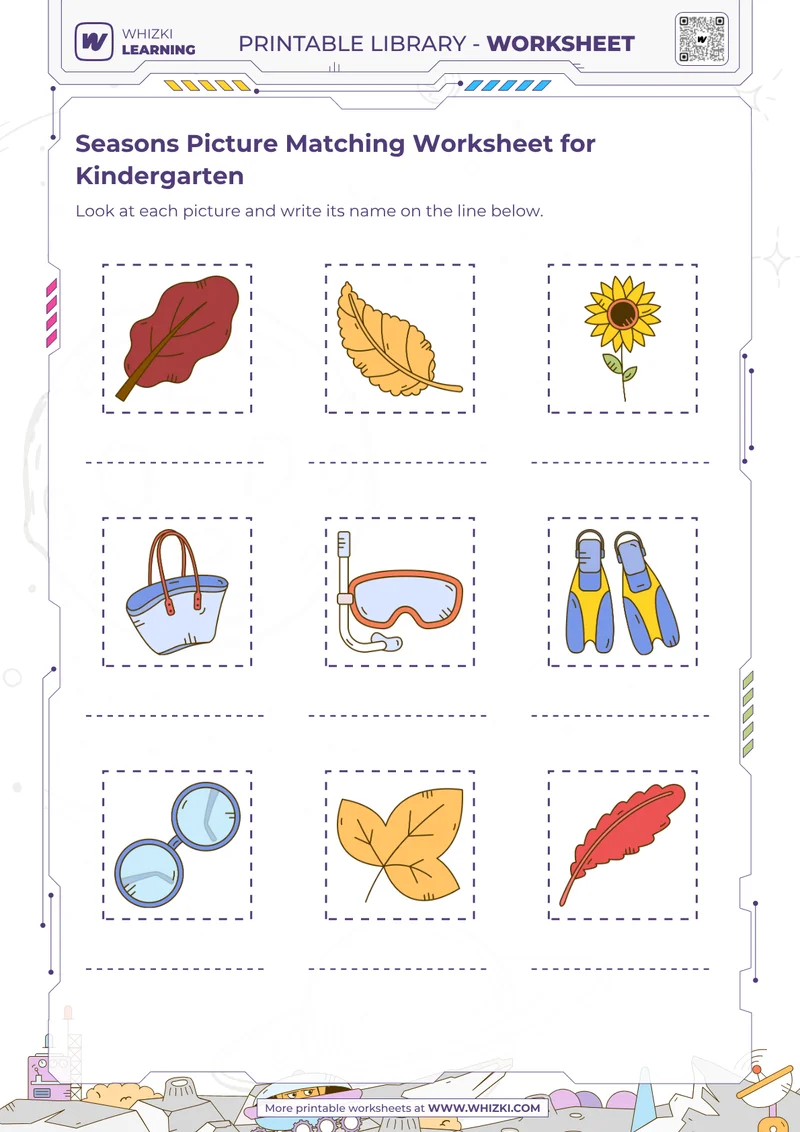 Seasons Picture Matching Worksheet for Kindergarten