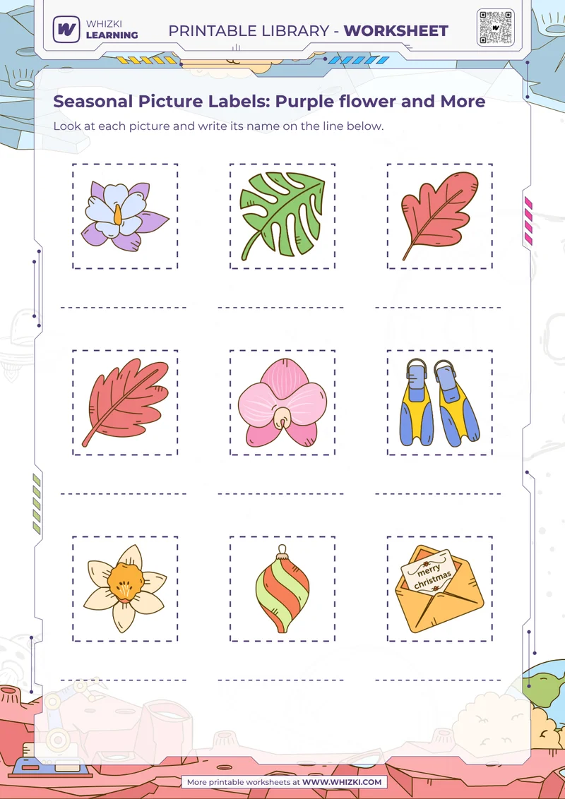 Seasonal Picture Labels: Purple flower and More